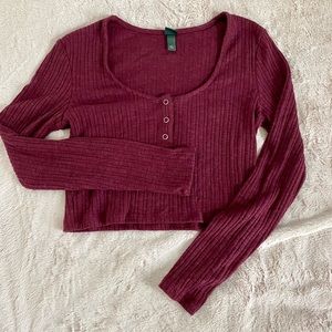 Maroon Crop Top Long Sleeve
